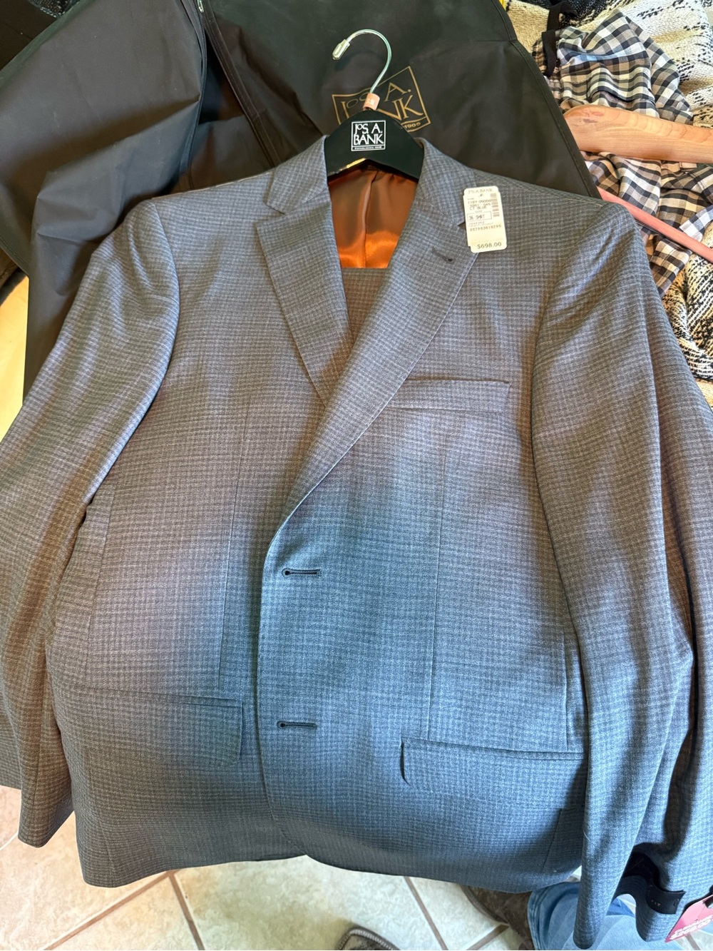Joseph A bank Men's Charcoal Gray Checkered two piece suit